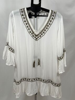 Kiwi Saint-Tropez Embroidered Boho Tunic Top L